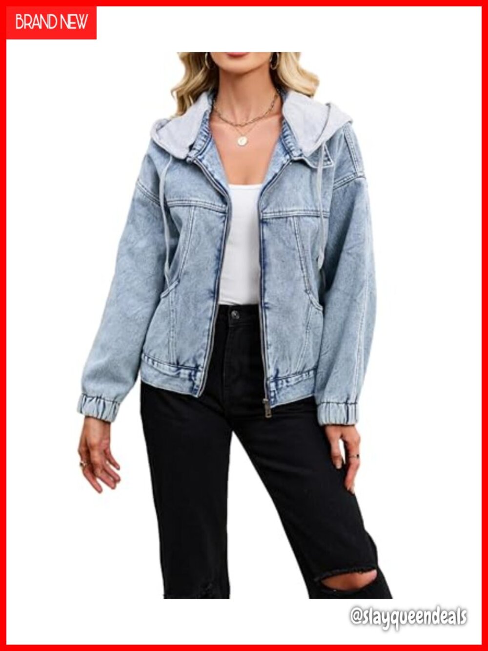 LifeShe Hooded Denim Jacket Sherpa Fleece Lined Oversized Winter Coat